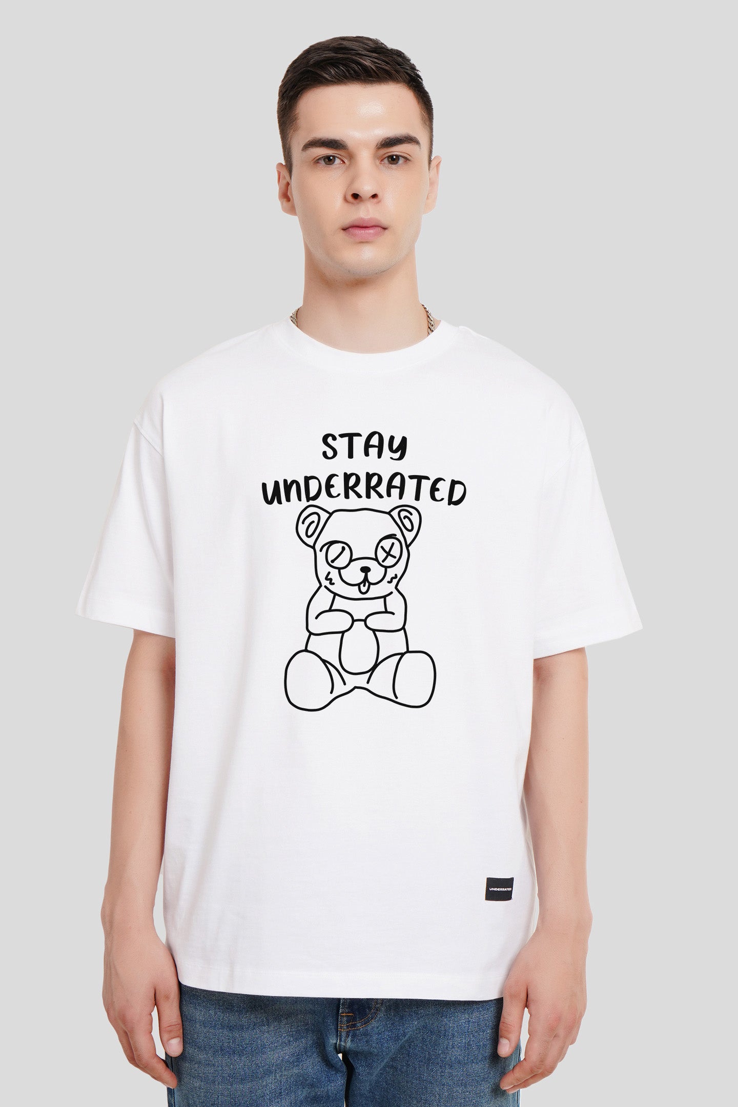 Trippy Teddy White Oversized Fit T-Shirt Men