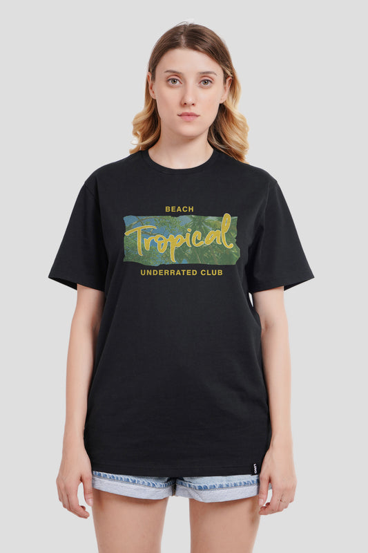 Tropical Black Boyfriend Fit T-Shirt Women Pic 1