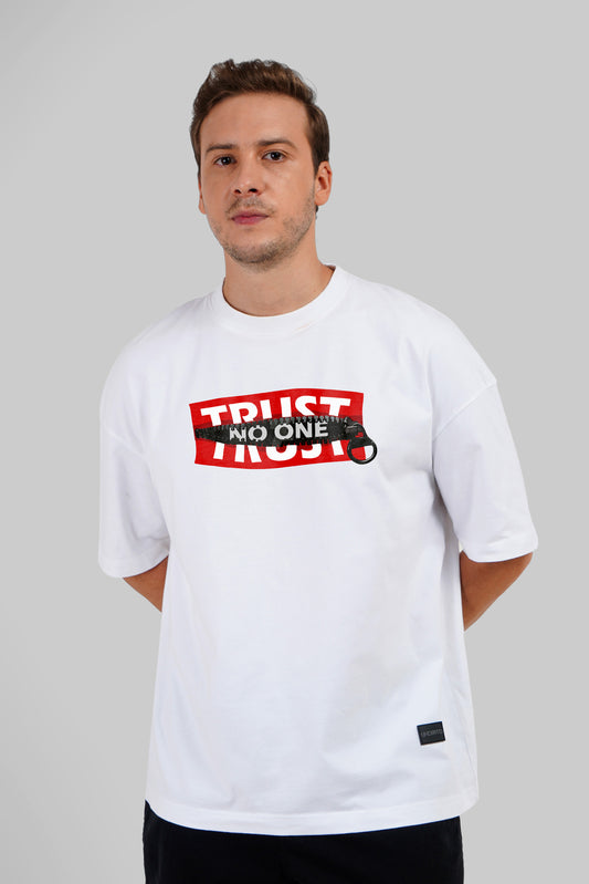 Trust No One White Baggy Fit T-Shirt Men Pic 1