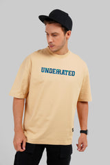 Underrated Typographic Beige Baggy Fit T-Shirt Men Pic 1