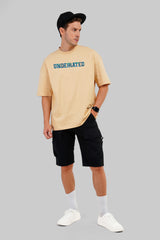 Underrated Typographic Beige Baggy Fit T-Shirt Men Pic 4