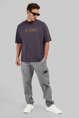 Underrated Typographic Print Dark Grey Baggy Fit T-Shirt Men