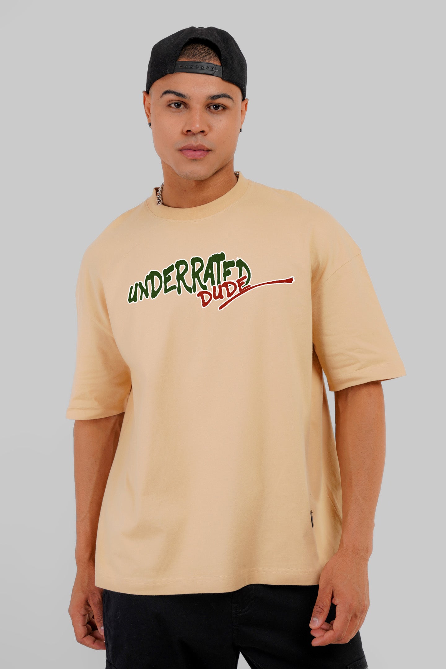 Underrated Dude Beige Baggy Fit T-Shirt Men