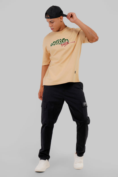 Underrated Dude Beige Baggy Fit T-Shirt Men