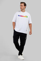 Underrated Rainbow Typography White Baggy Fit T-Shirt Men