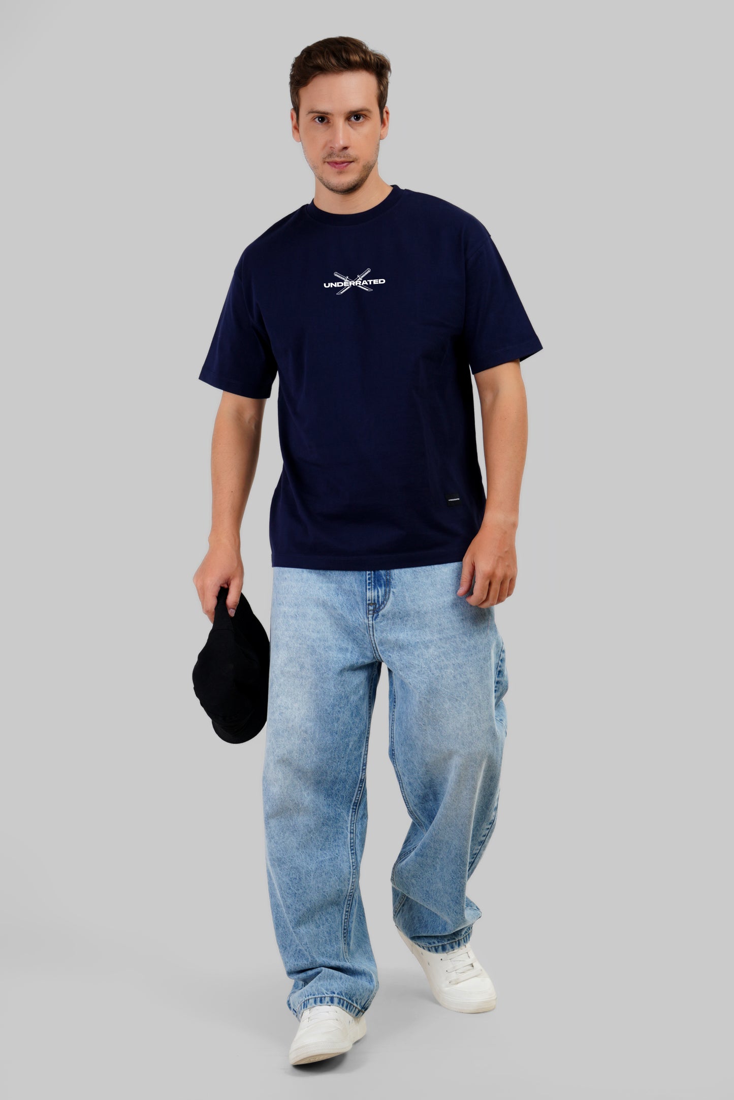 Water Fighter Navy Blue Oversized Fit T-Shirt Men Pic 3