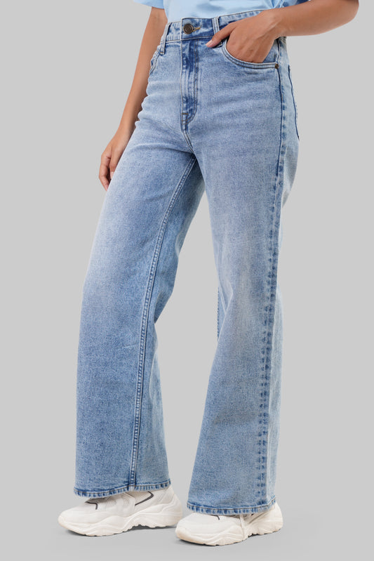 Light Blue High Rise Wide Leg Women Jeans Pic 1