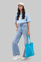 Light Blue High Rise Wide Leg Women Jeans