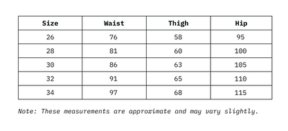 Size Chart In cm Of Straight Fit Women Denim