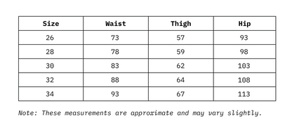 Size Chart In cm Of Mom Fit Women Denim