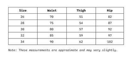 Size Chart In cm Of Skinny Fit Women Denim