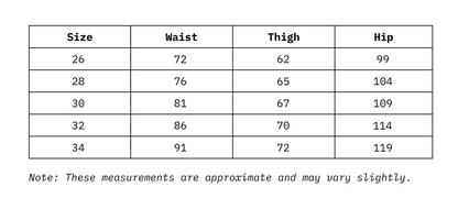 Size Chart In cm Of Baggy Fit Women Denim