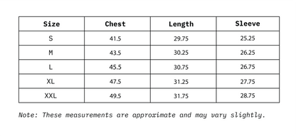 Size Chart of Men's Regular Fit Full Sleeves in inches