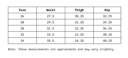 Size Chart In Inches Of Skinny Fit Women Denim