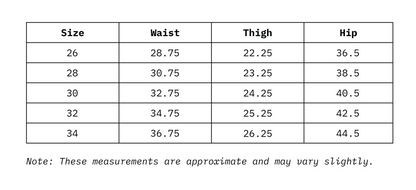 Size Chart In Inches Of Mom Fit Women Denim