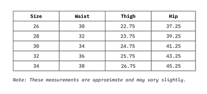 Size Chart In Inches Of Straight Fit Women Denim