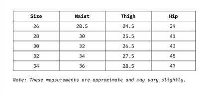 Size Chart In Inches Of Baggy Fit Women Denim