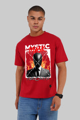 Mystic Mask Graphic Red Oversized Fit T-Shirt Men Pic 1