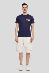 Neon Pocket Navy Blue Printed T Shirt Men Regular Fit With Front Design Pic 4