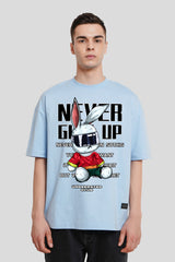 Never Give Up Powder Blue Printed T-Shirt