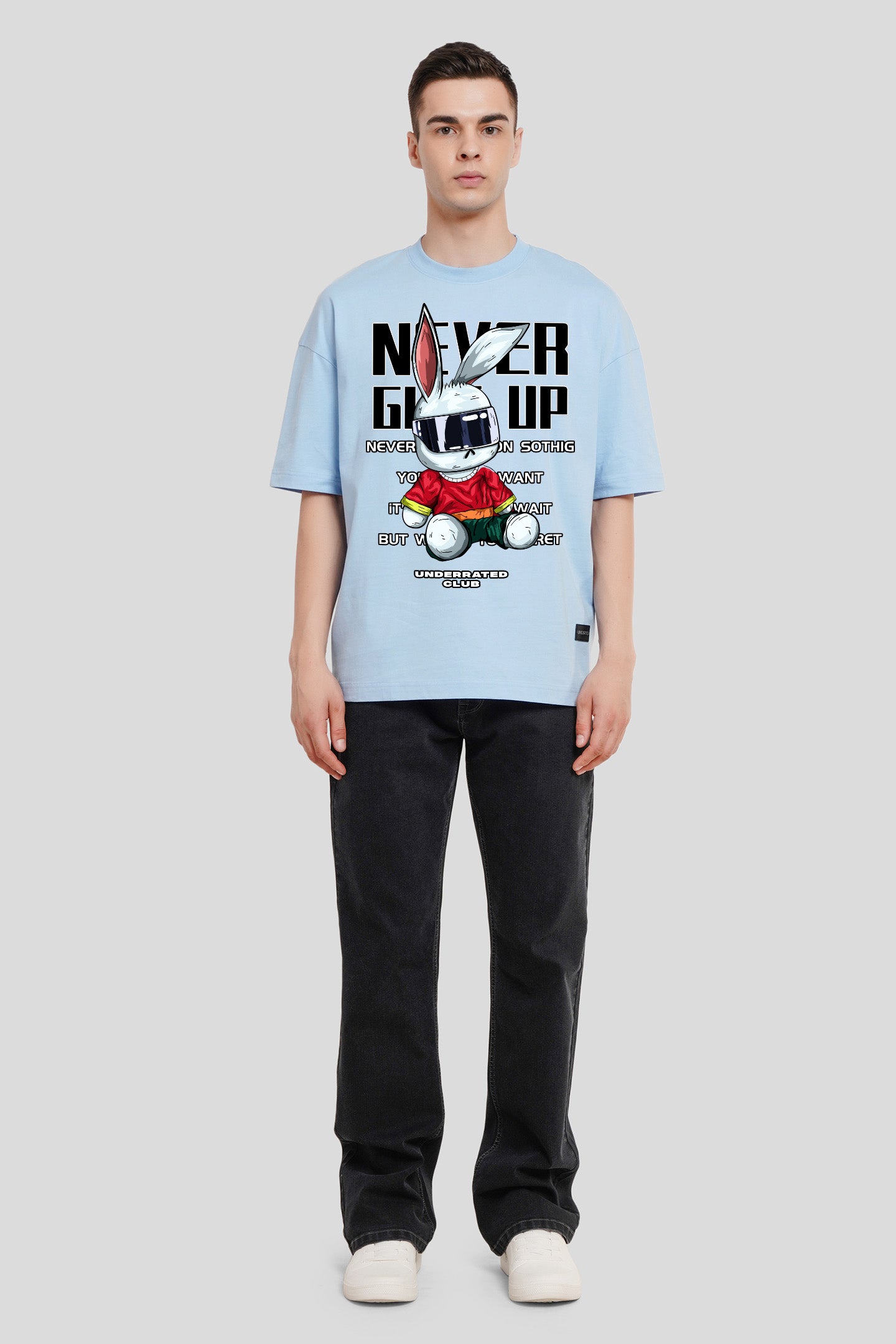 Never Give Up Powder Blue Printed T-Shirt