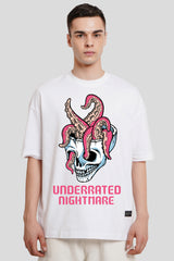 Nightmare White Printed T-Shirt Men Baggy Fit