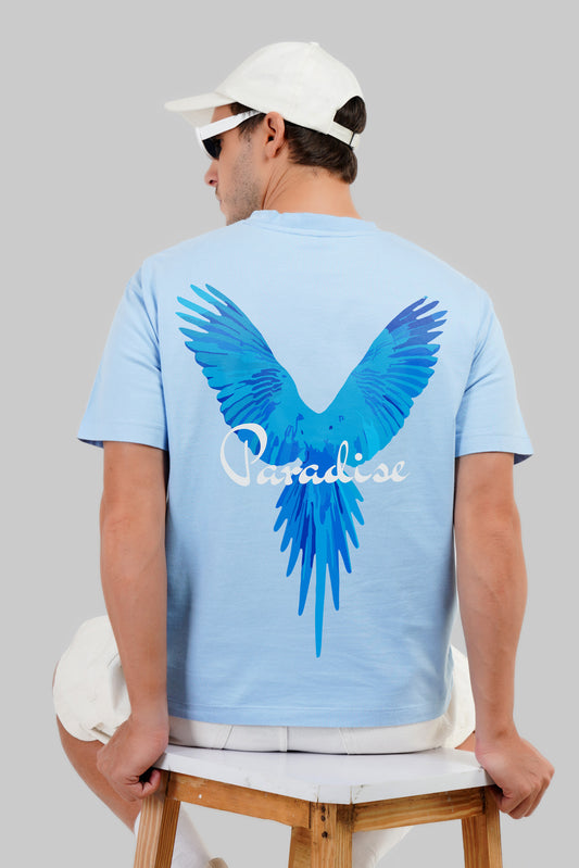 Paradise Powder Blue Printed T-Shirt Men Oversized Fit Pic 1