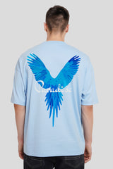 Paradise Powder Blue Printed T Shirt Men Baggy Fit With Front And Back Design Pic 2