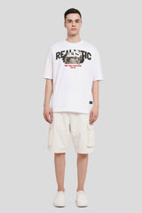 Realistic White Printed T Shirt Men Baggy Fit With Front Design Pic 4