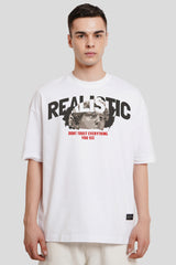 Realistic White Printed T Shirt Men Baggy Fit With Front Design Pic 1