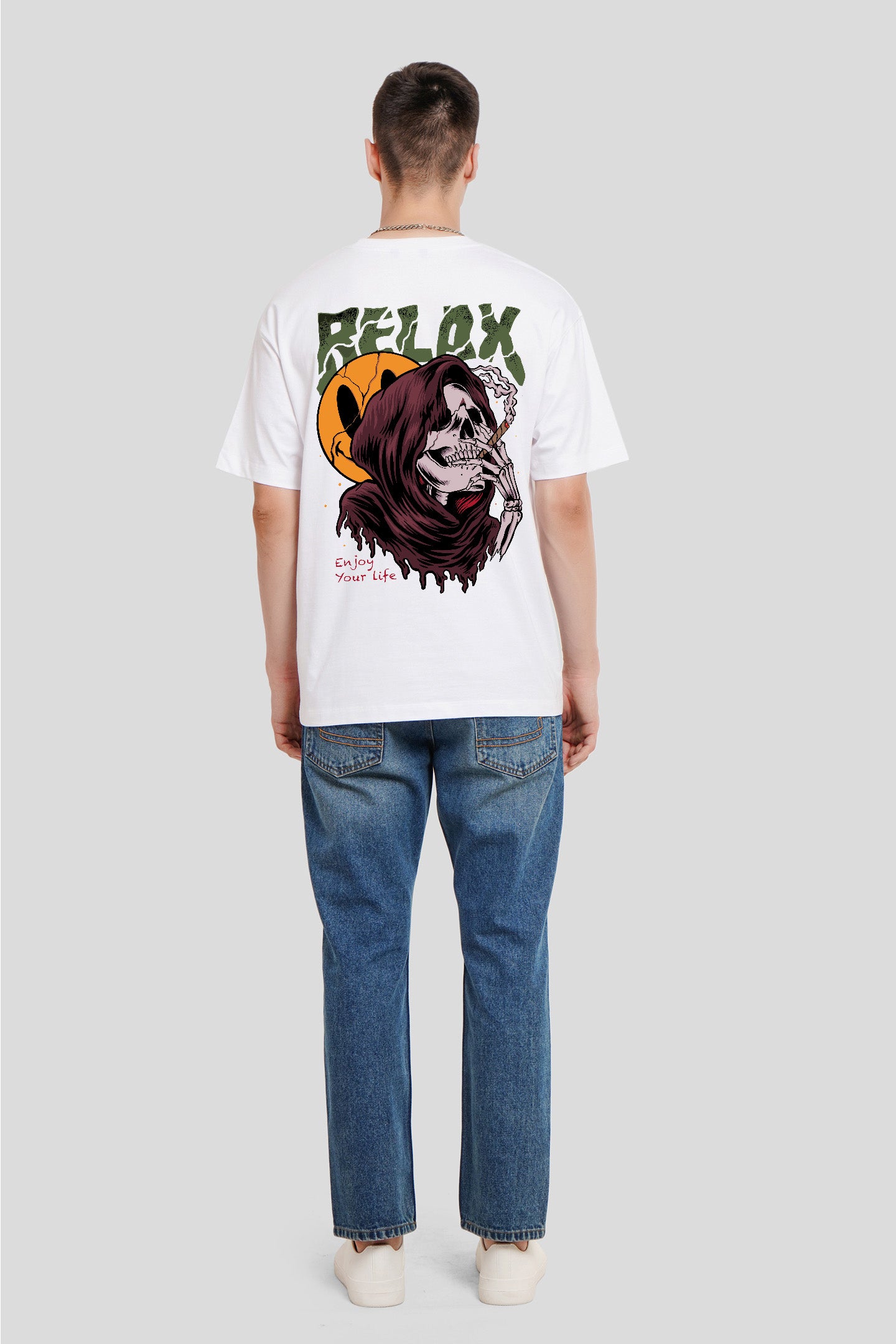 Relax White Printed T-Shirt Men Oversized Fit