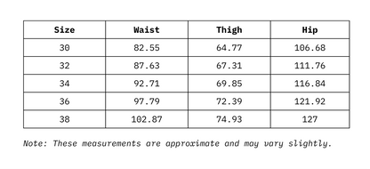 Size Chart of Men Caro Relaxed Fit Denim in cm