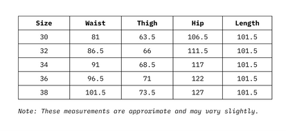 Size Chart Of Men Bootcut Fit Denim in cm