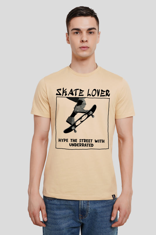 Skate Lover Beige Printed T-Shirt