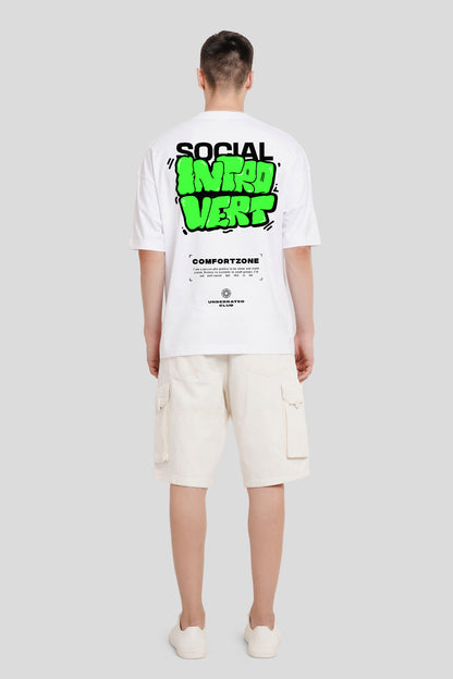 Social Introvert White Printed T Shirt Men Baggy Fit With Front And Back Design Pic 5