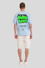 Social Introvert Powder Blue Printed T Shirt Men Oversized Fit With Front And Back Design Pic 2
