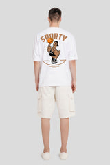 Sporty White Printed T-Shirt Men Baggy Fit