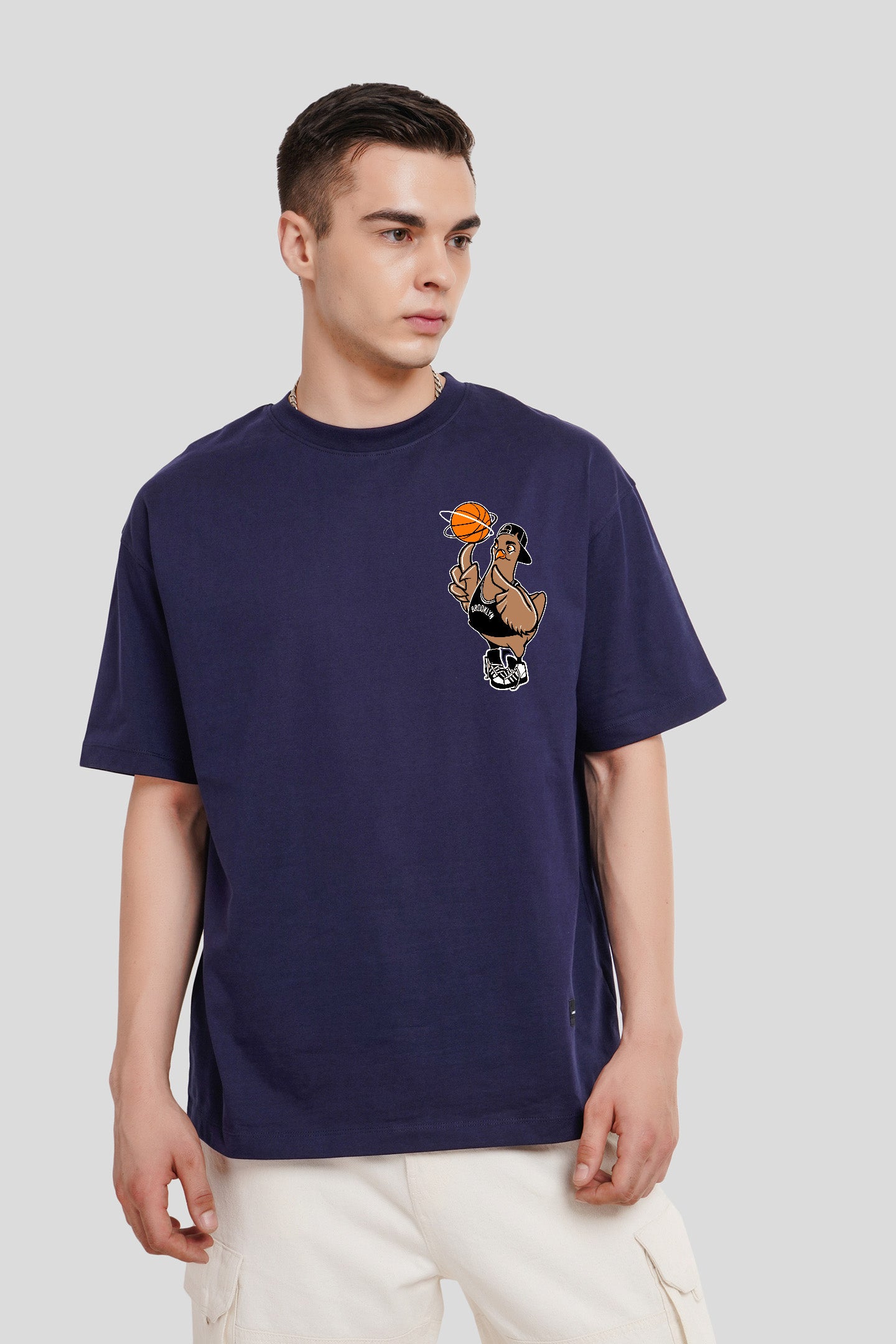 Sporty Navy Blue Printed T-Shirt