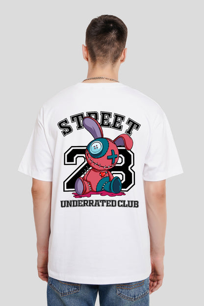 Street 23 White Printed T Shirt Men Oversized Fit With Front And Back Design Pic 2