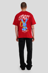 Street Culture Red Printed T Shirt Men Oversized Fit With Front And Back Design Pic 2