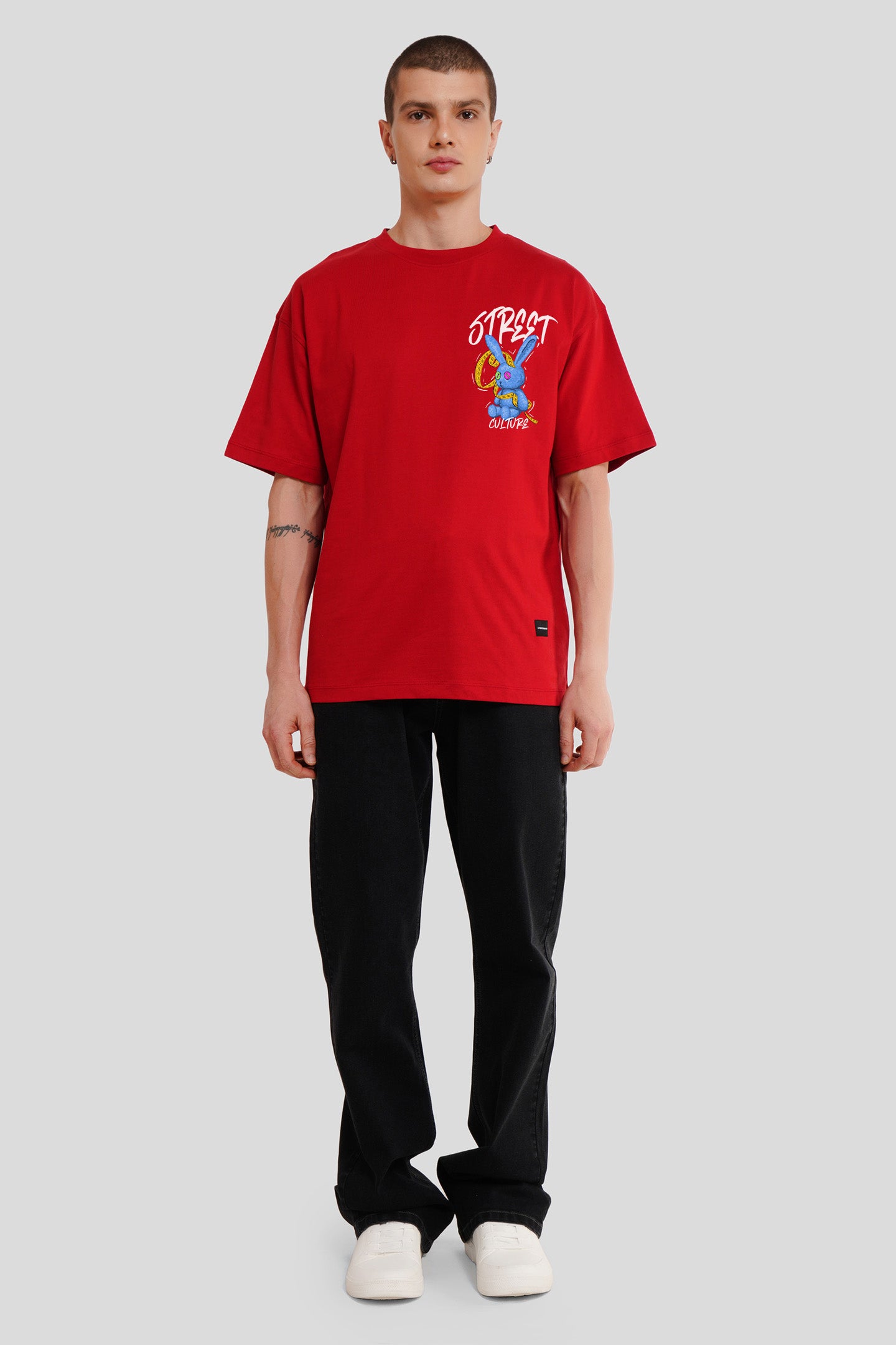 Street Culture Red Printed T Shirt Men Oversized Fit With Front And Back Design Pic 4