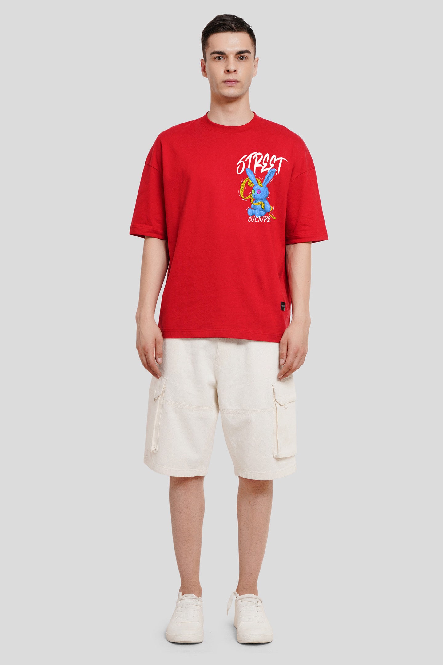 Street Culture Red Printed T-Shirt Men Baggy Fit