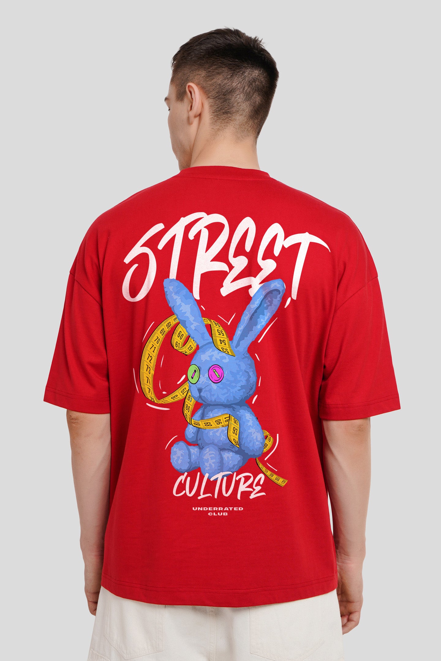 Street Culture Red Printed T-Shirt Men Baggy Fit