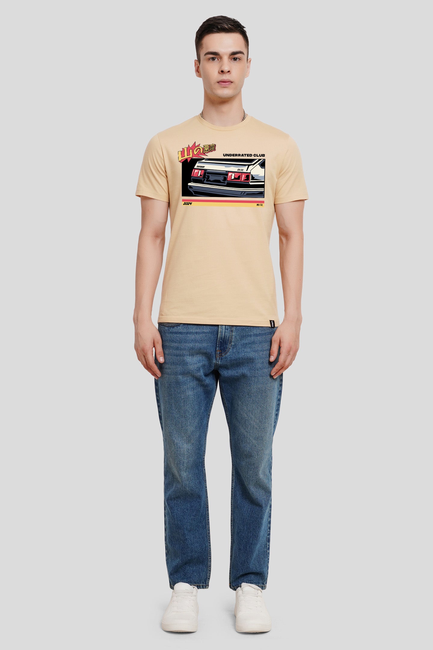 Rally Racer Beige Printed T-Shirt