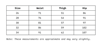 Size Chart Of Women Denim Bootcut Fit in cm